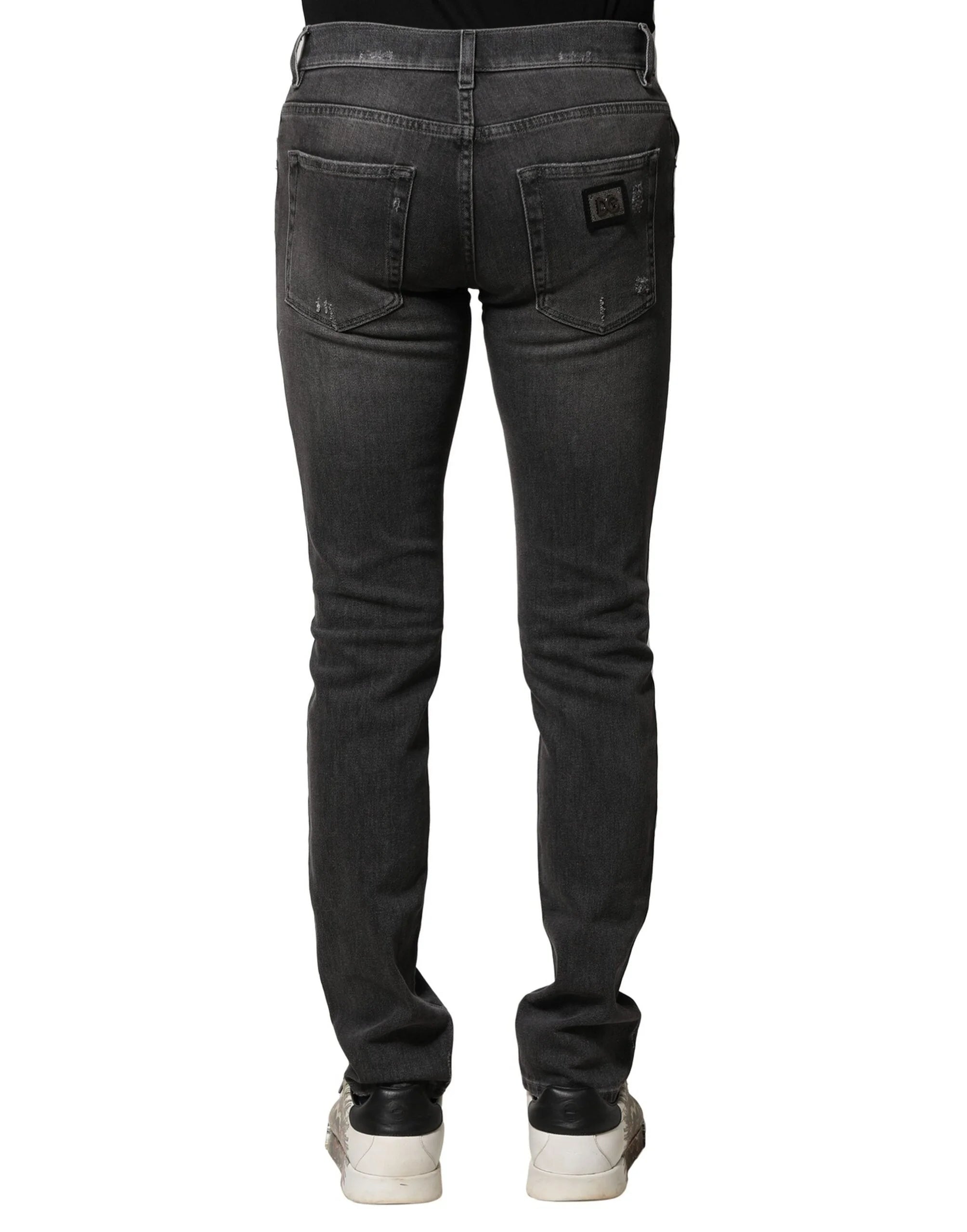 Dolce & Gabbana Black Washed Tattered Slim Fit Denim Jeans - IT44 | XS