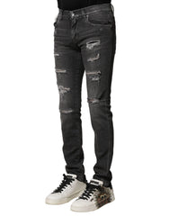 Dolce & Gabbana Black Washed Tattered Slim Fit Denim Jeans - IT44 | XS