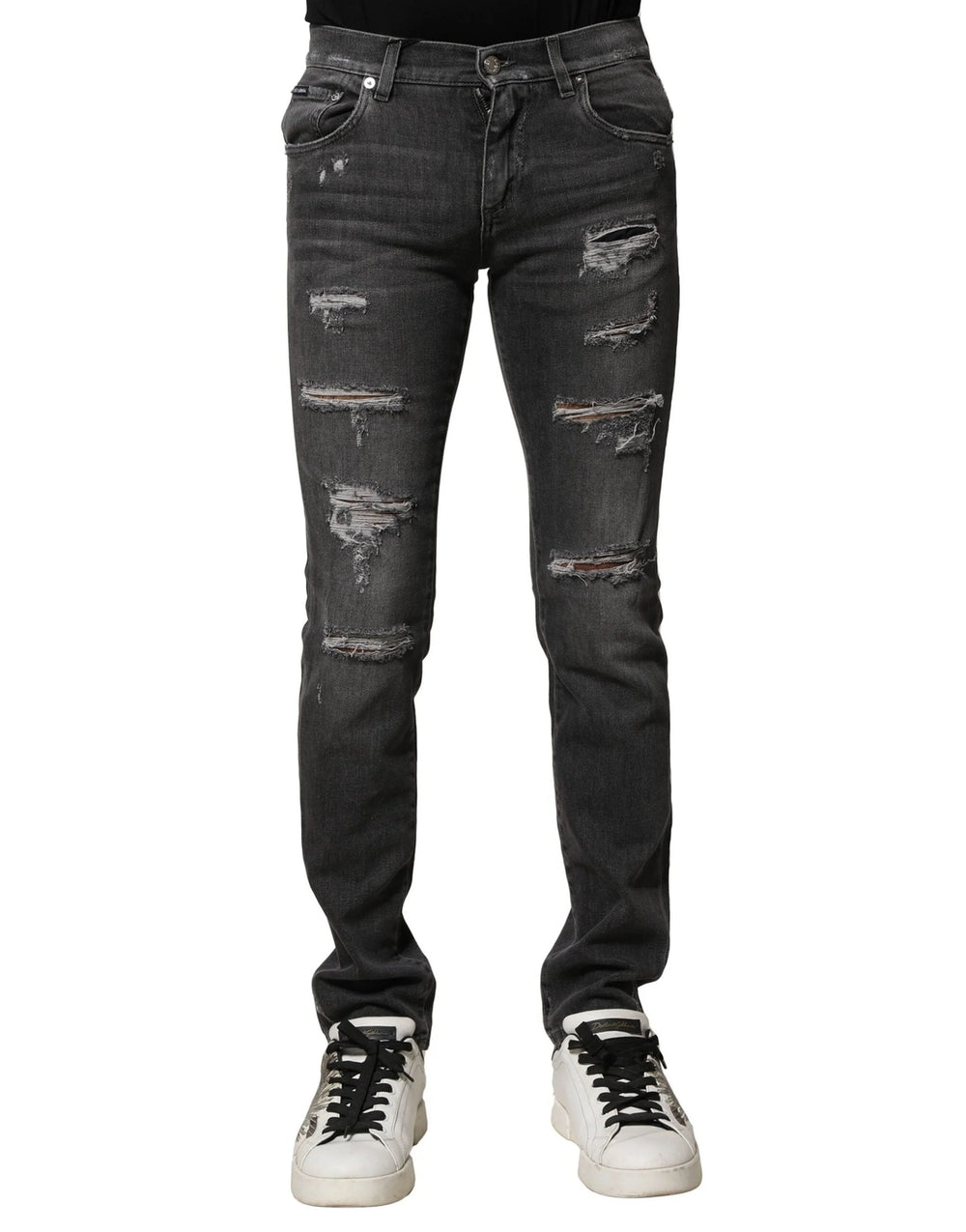 Dolce & Gabbana Black Washed Tattered Slim Fit Denim Jeans - IT44 | XS