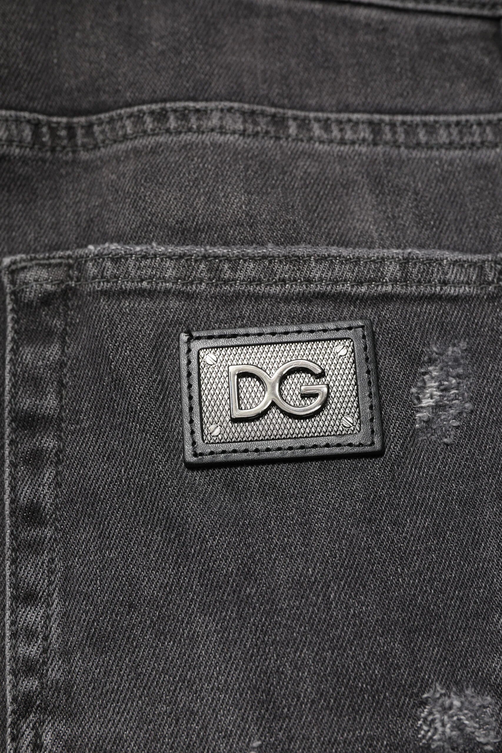 Dolce & Gabbana Black Washed Tattered Slim Fit Denim Jeans - IT44 | XS