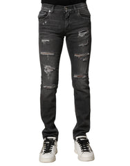 Dolce & Gabbana Black Washed Tattered Slim Fit Denim Jeans - IT44 | XS