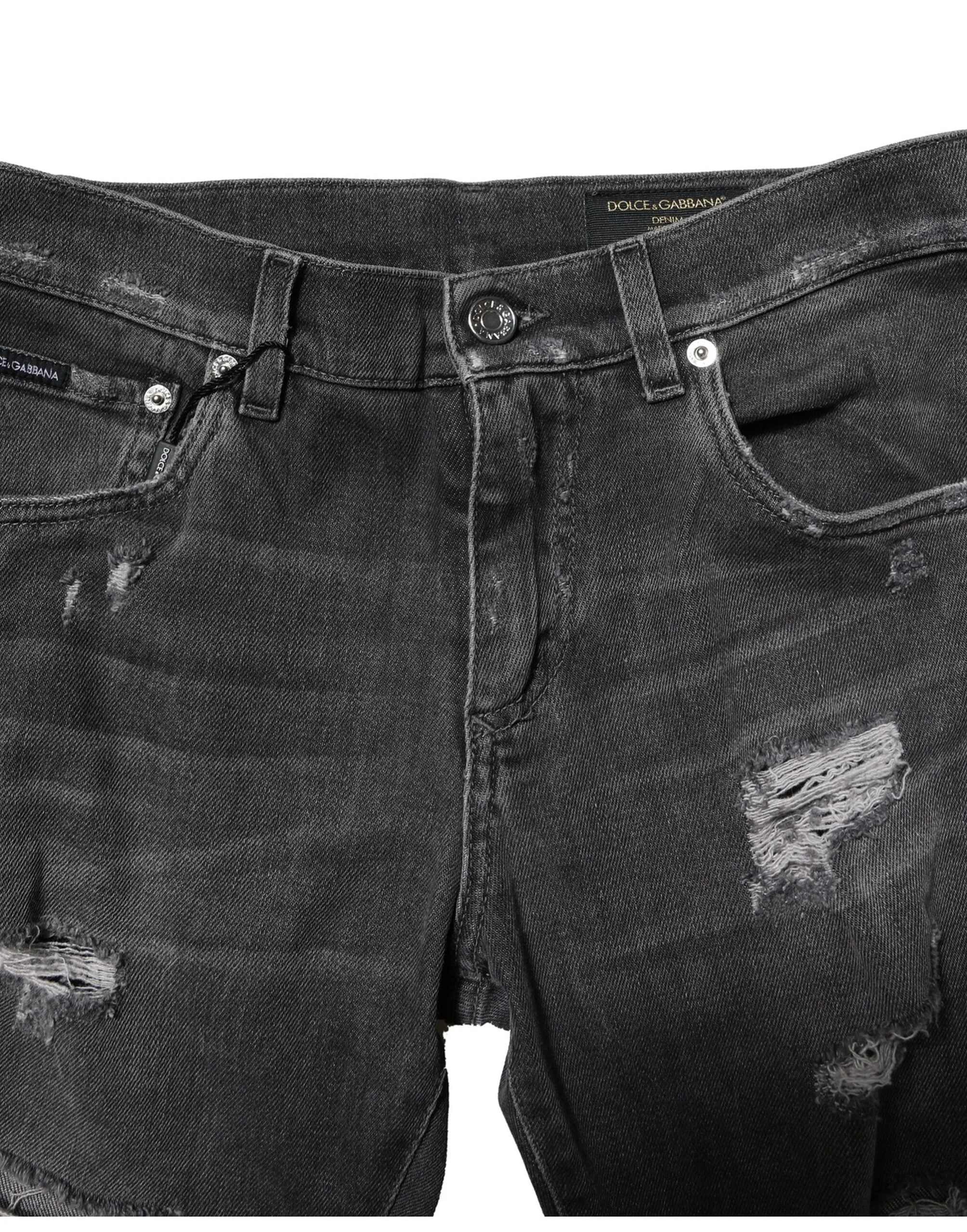 Dolce & Gabbana Black Washed Tattered Slim Fit Denim Jeans - IT44 | XS