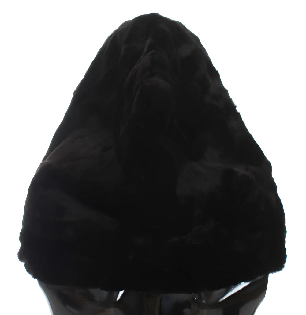 Dolce & Gabbana Black Weasel Fur Crochet Hood Scarf Hat