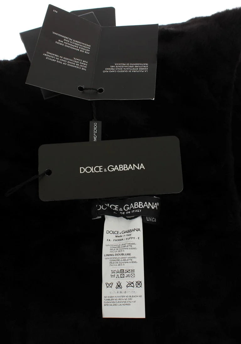 Dolce & Gabbana Black Weasel Fur Crochet Hood Scarf Hat - Scarves & Shawls