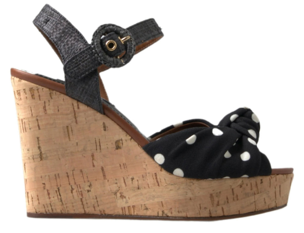 Dolce & Gabbana Black Wedges Polka Dotted Ankle Strap Shoes Sandals - Sandals