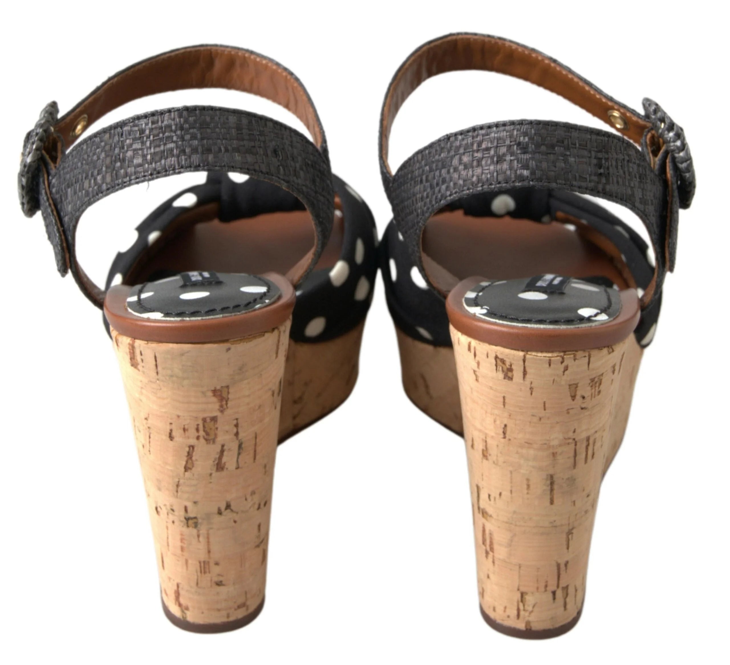 Dolce & Gabbana Black Wedges Polka Dotted Ankle Strap Shoes Sandals - Sandals