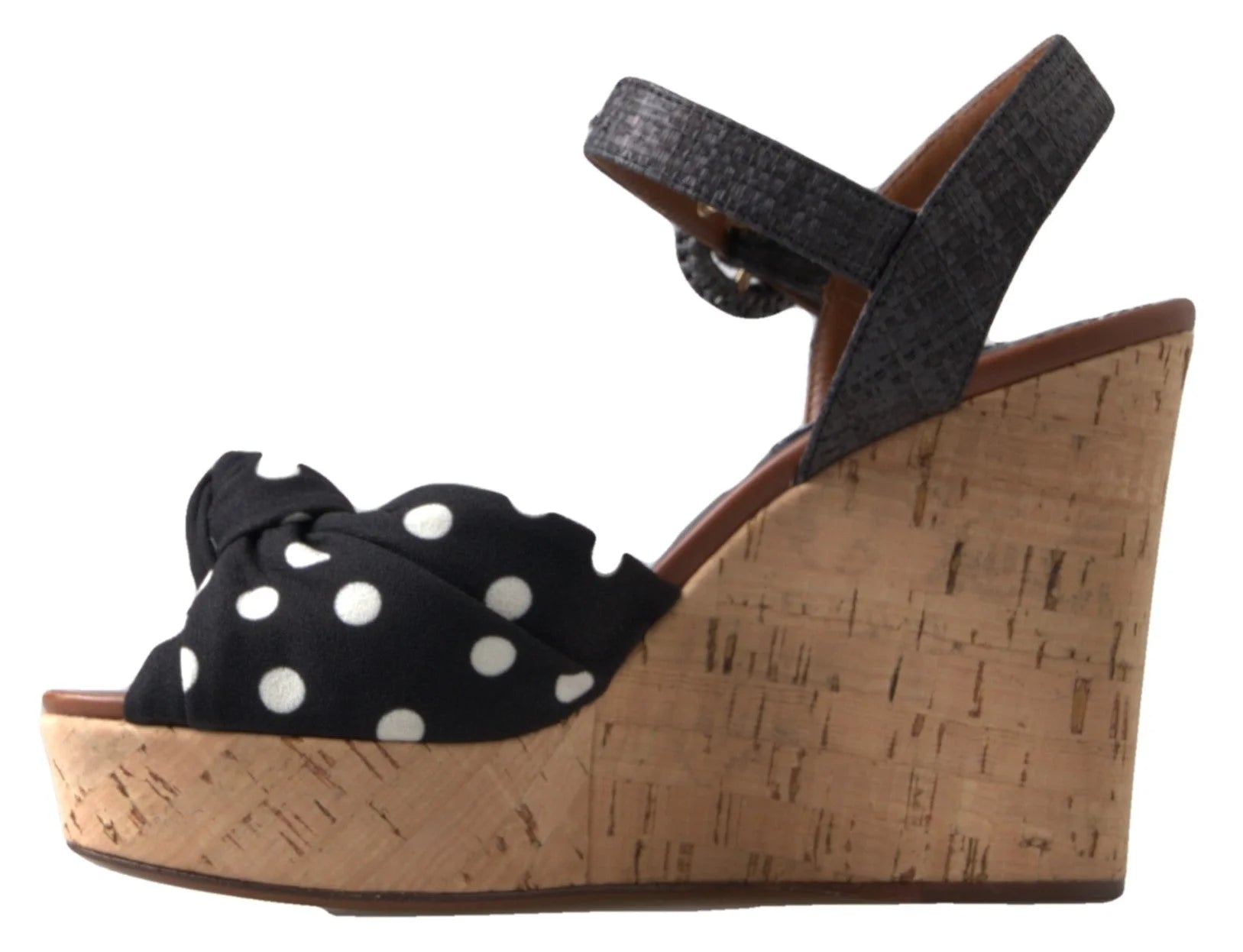 Dolce & Gabbana Black Wedges Polka Dotted Ankle Strap Shoes Sandals - Sandals