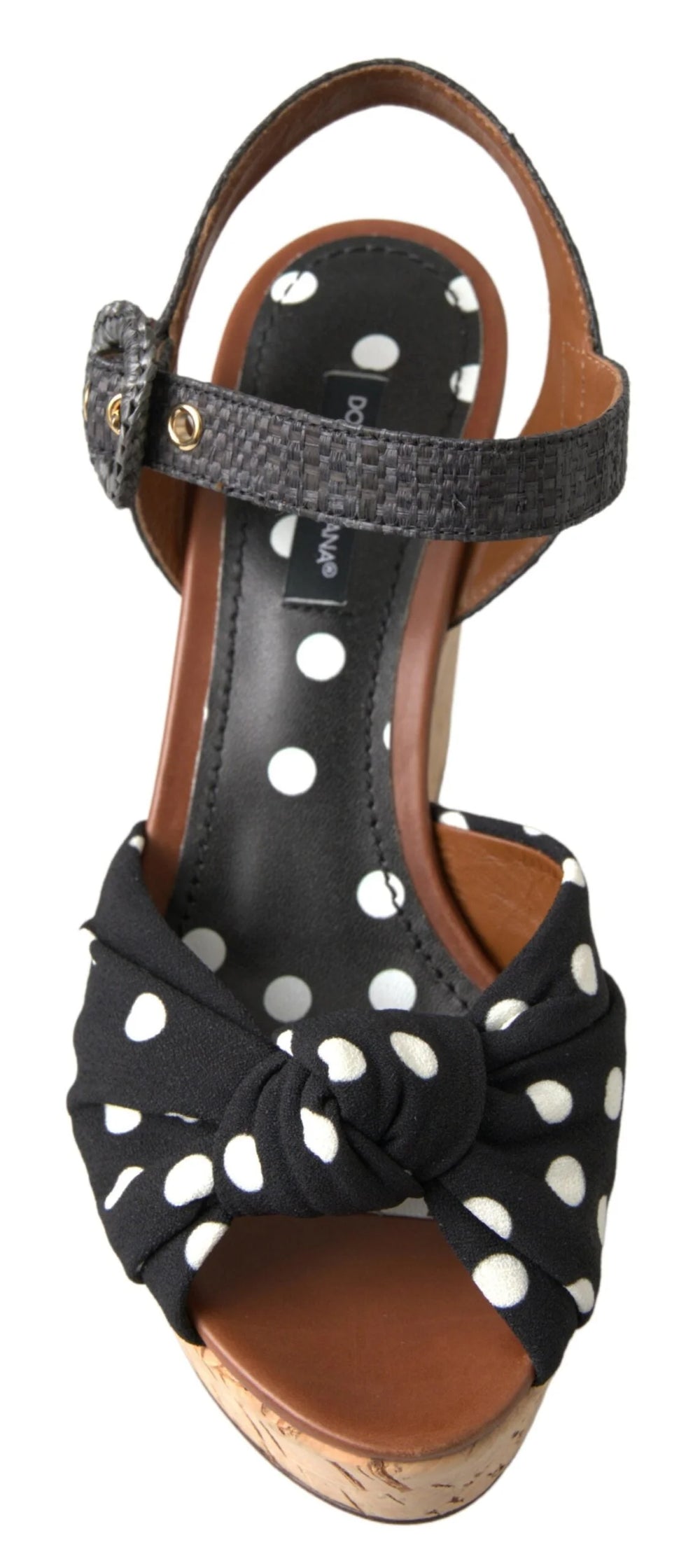 Dolce & Gabbana Black Wedges Polka Dotted Ankle Strap Shoes Sandals - Sandals