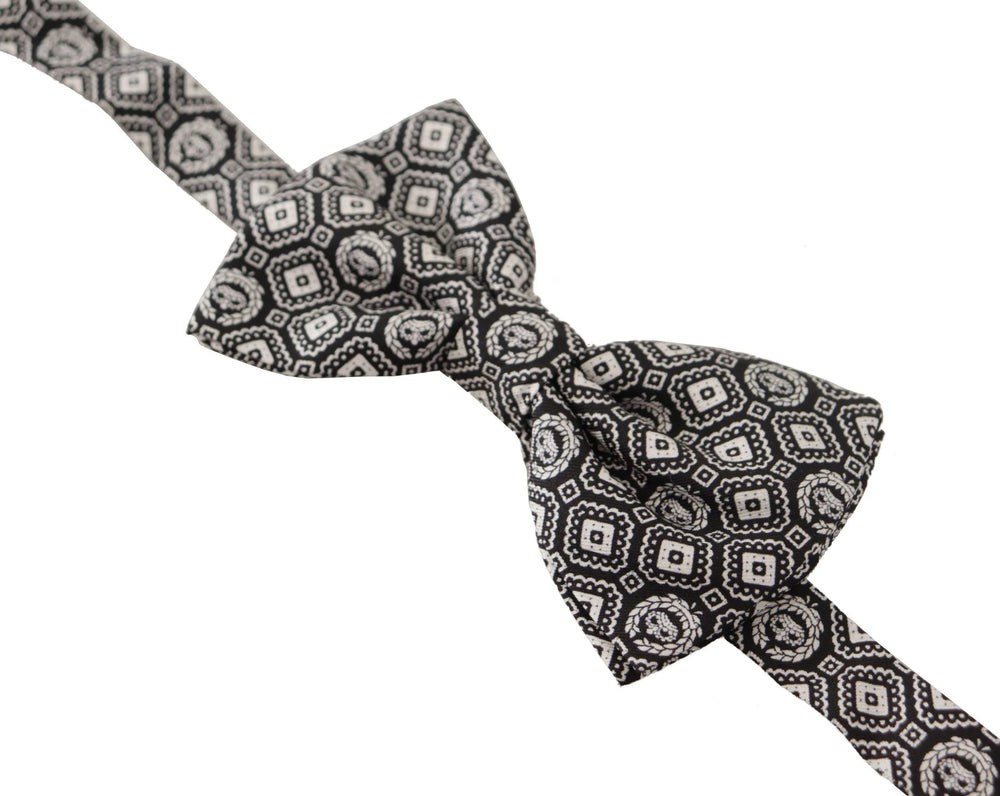 Dolce & Gabbana Black white 100% Silk Adjustable Neck Papillon Tie - Neckties