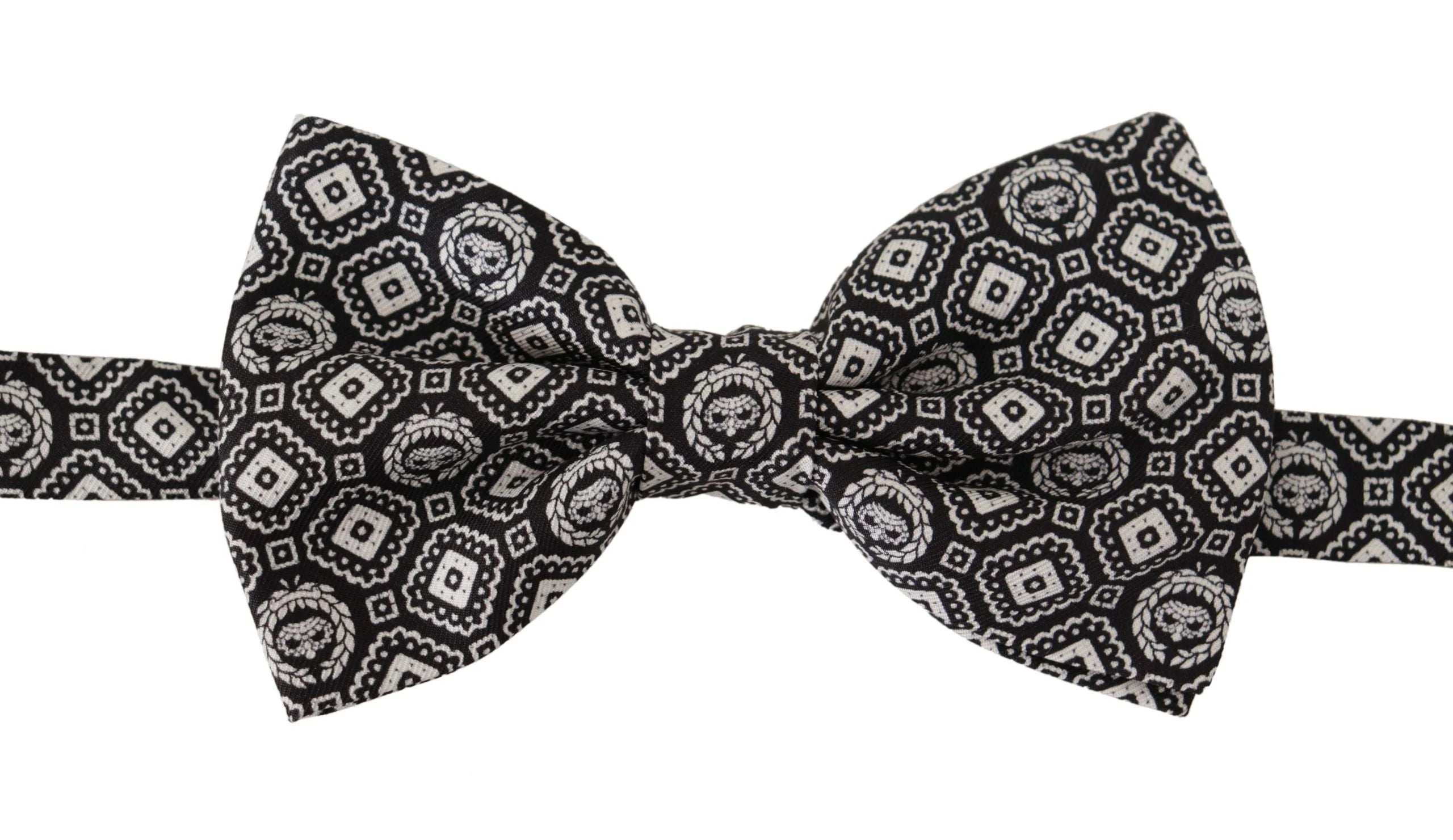Dolce & Gabbana Black white 100% Silk Adjustable Neck Papillon Tie - Neckties