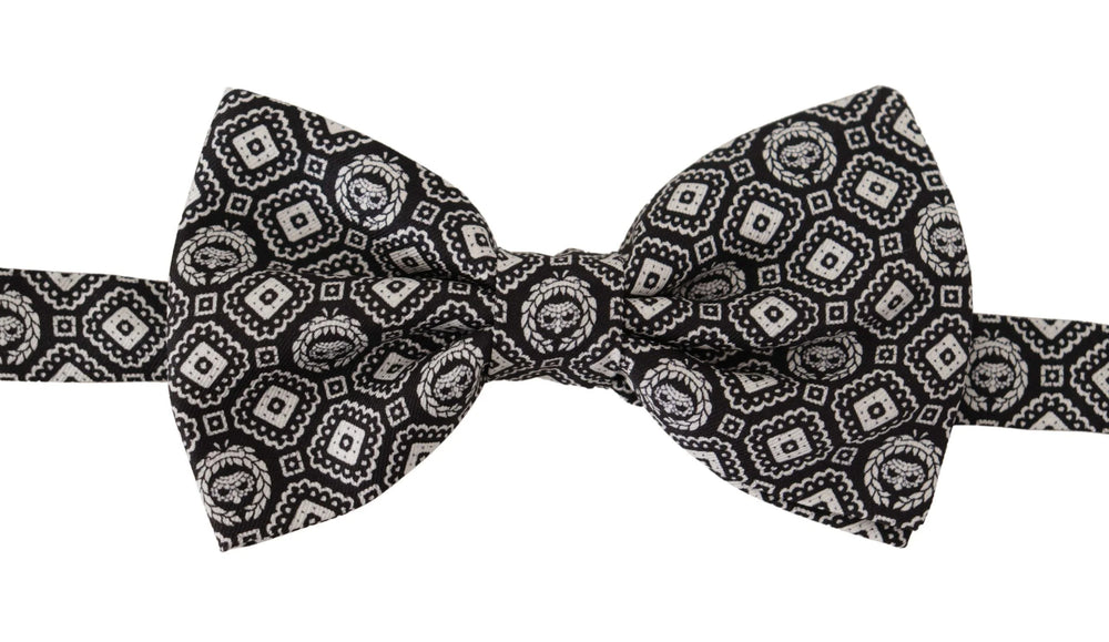 Dolce & Gabbana Black white 100% Silk Adjustable Neck Papillon Tie - Neckties