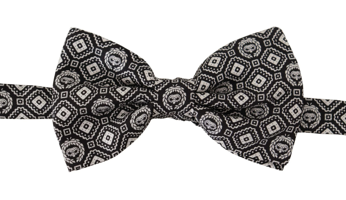 Dolce & Gabbana Black white 100% Silk Adjustable Neck Papillon Tie - Neckties