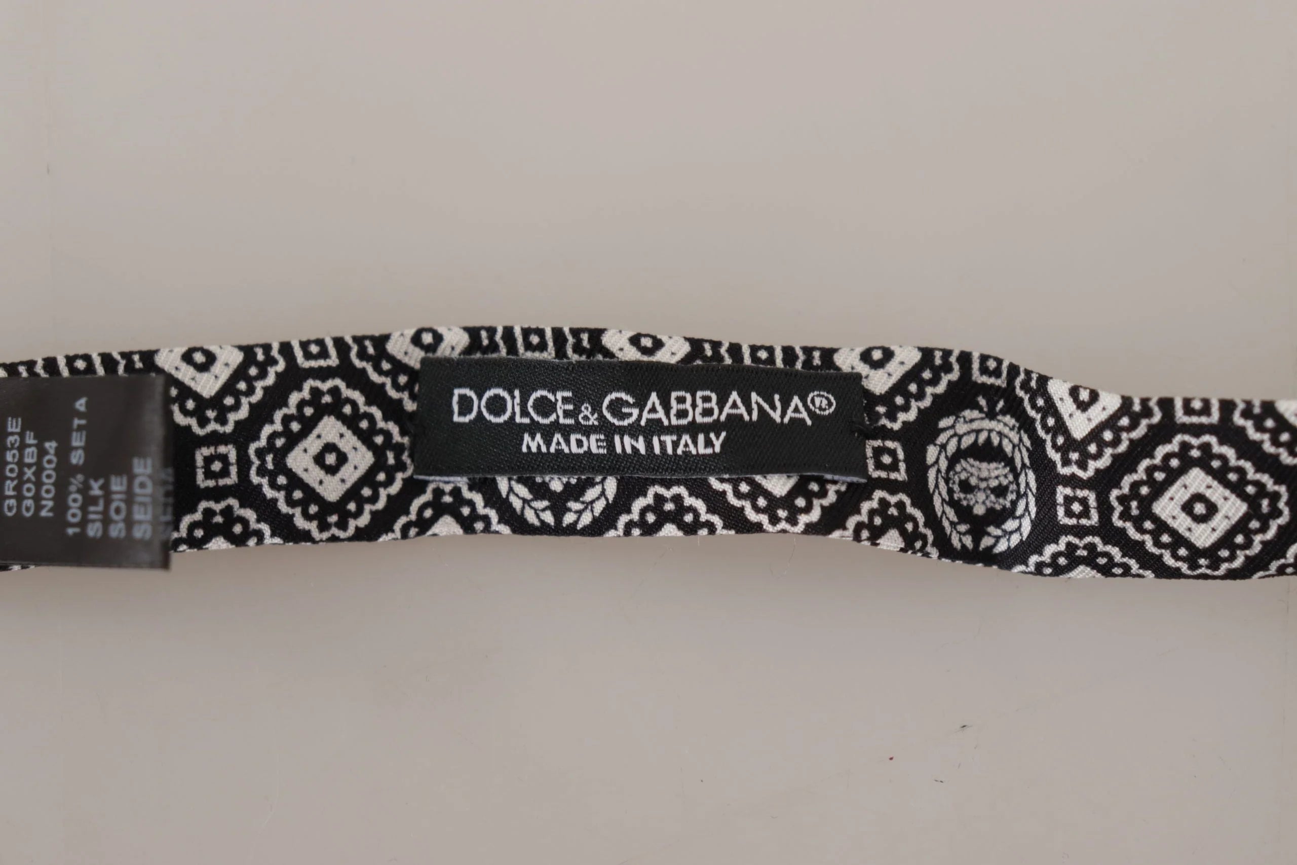 Dolce & Gabbana Black white 100% Silk Adjustable Neck Papillon Tie - Neckties
