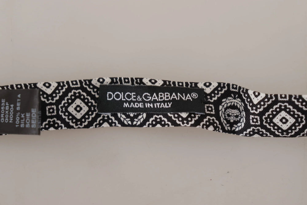 Dolce & Gabbana Black white 100% Silk Adjustable Neck Papillon Tie - Neckties