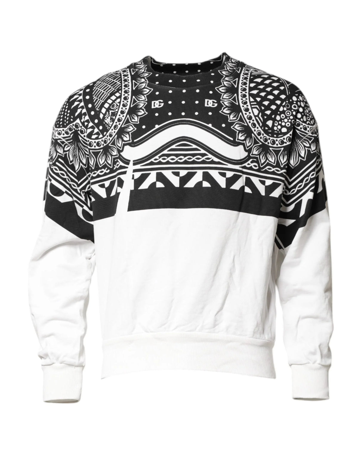 Dolce & Gabbana Black White Bandana Cotton Men Sweatshirt Sweater - IT44 | XS - Sweaters