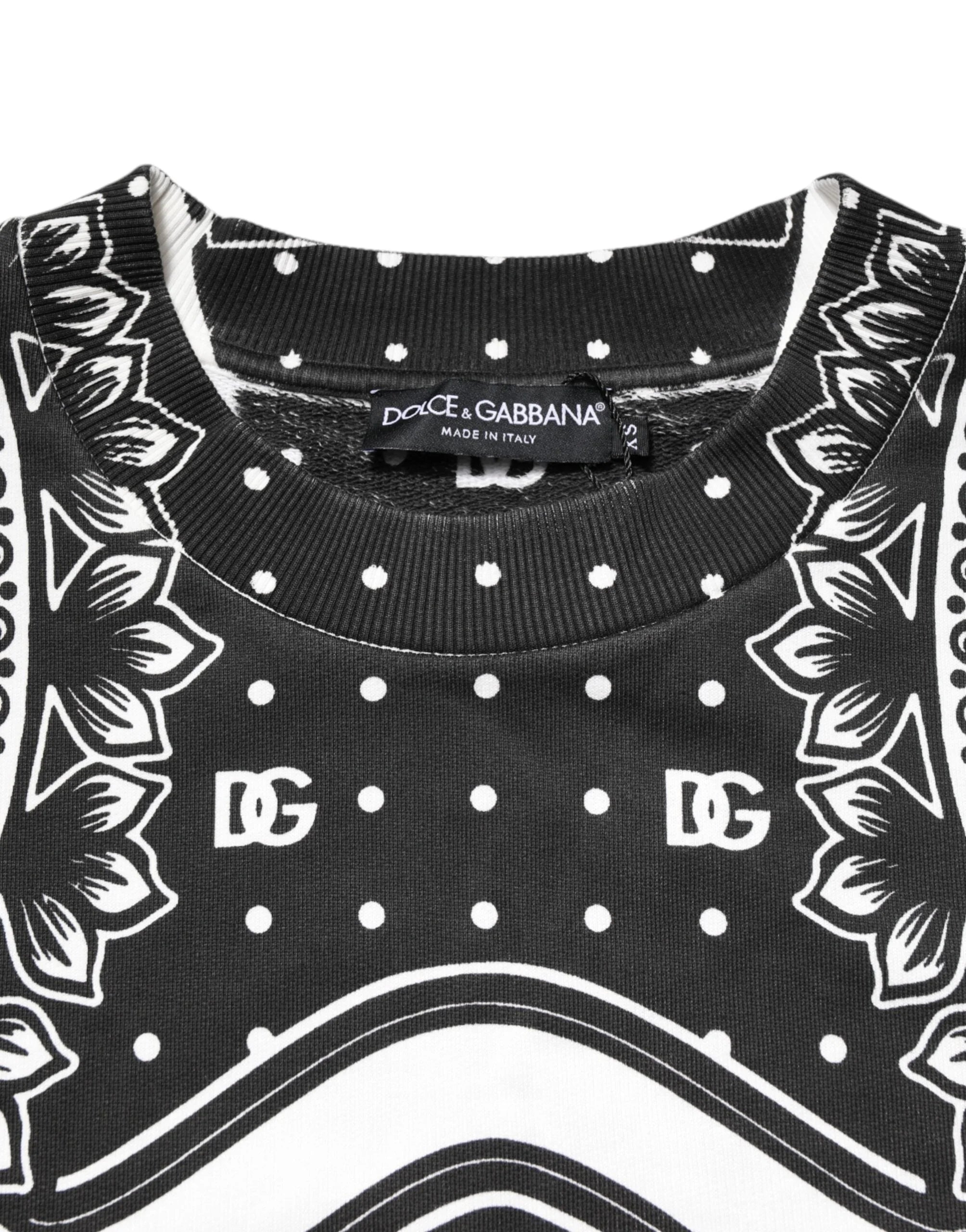 Dolce & Gabbana Black White Bandana Cotton Men Sweatshirt Sweater - IT44 | XS - Sweaters