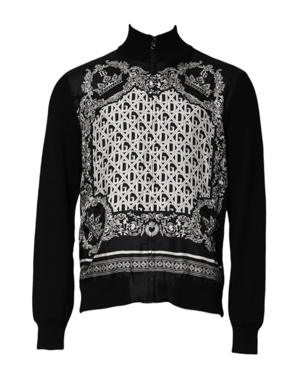 Dolce & Gabbana Black White Bandana Print Full Zip Sweater - IT54 | XL - Sweaters