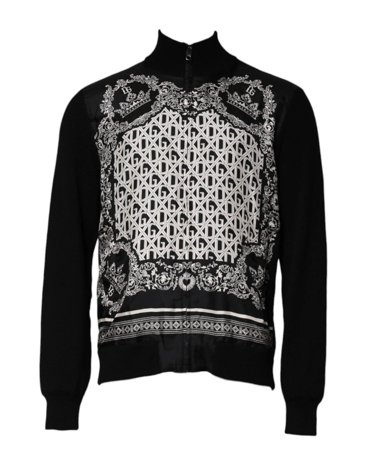 Dolce & Gabbana Black White Bandana Print Full Zip Sweater - IT54 | XL - Sweaters