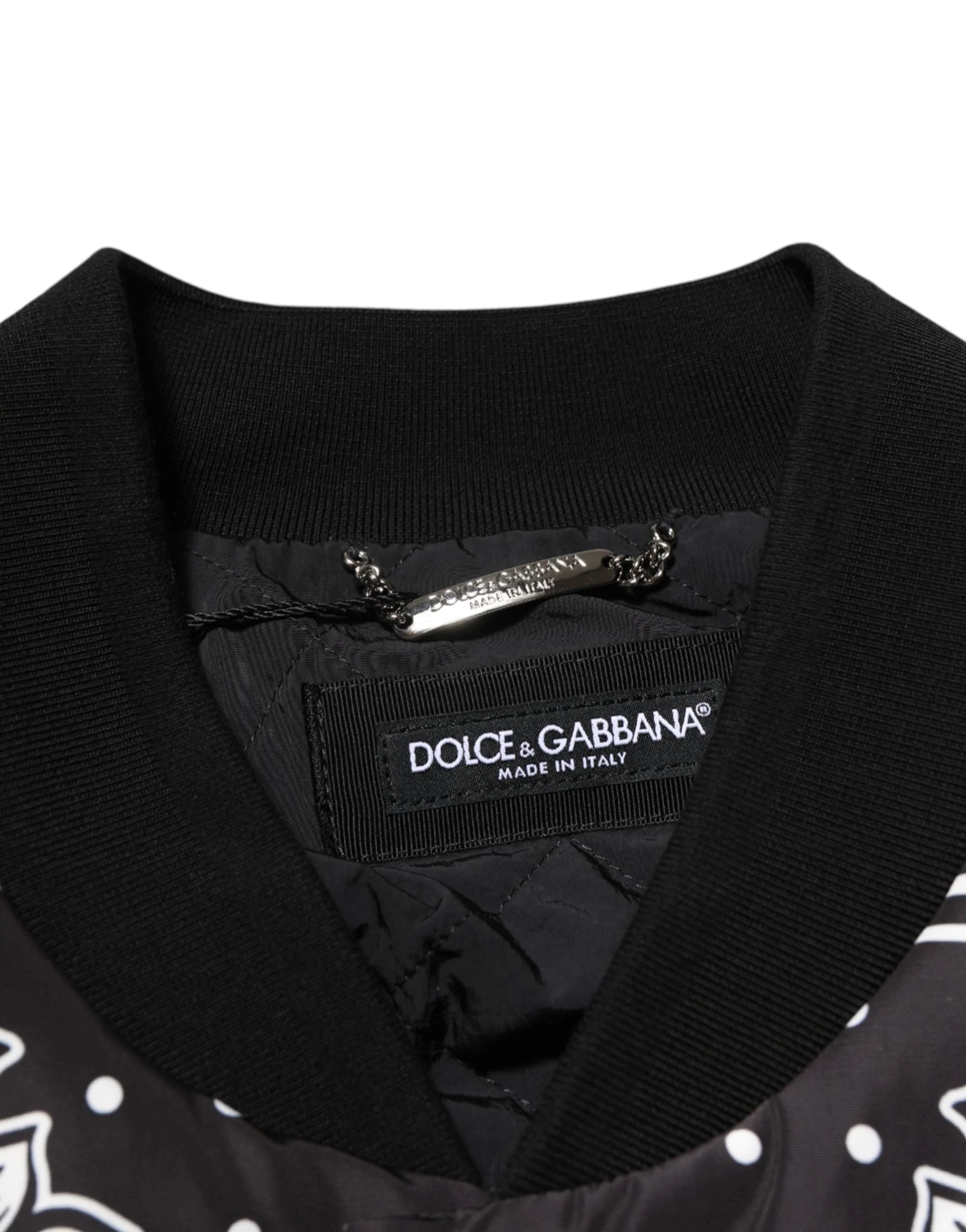 Chaqueta Bomber para Hombre con Estampado de Bandana Blanco y Negro de Dolce & Gabbana