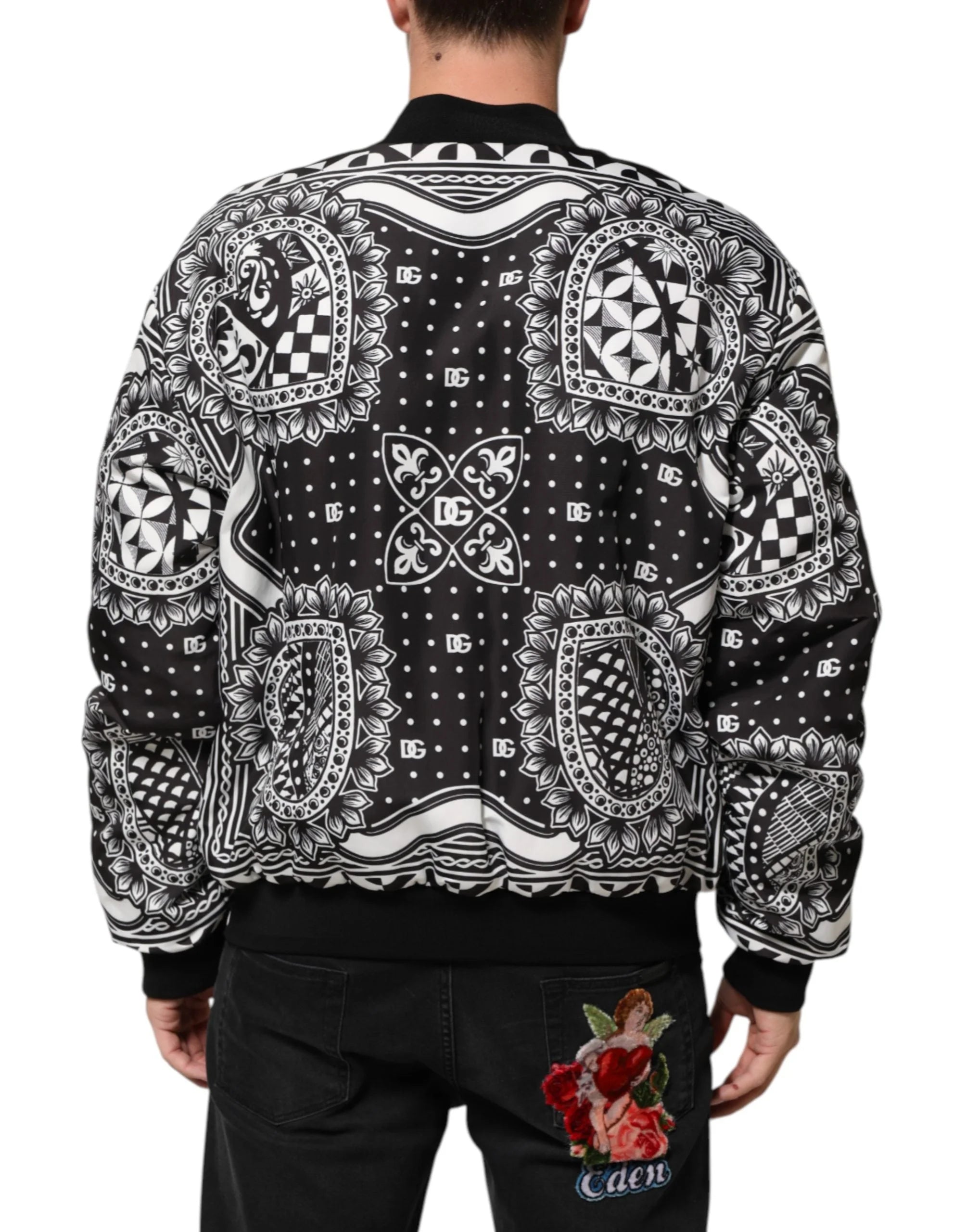 Chaqueta Bomber para Hombre con Estampado de Bandana Blanco y Negro de Dolce & Gabbana