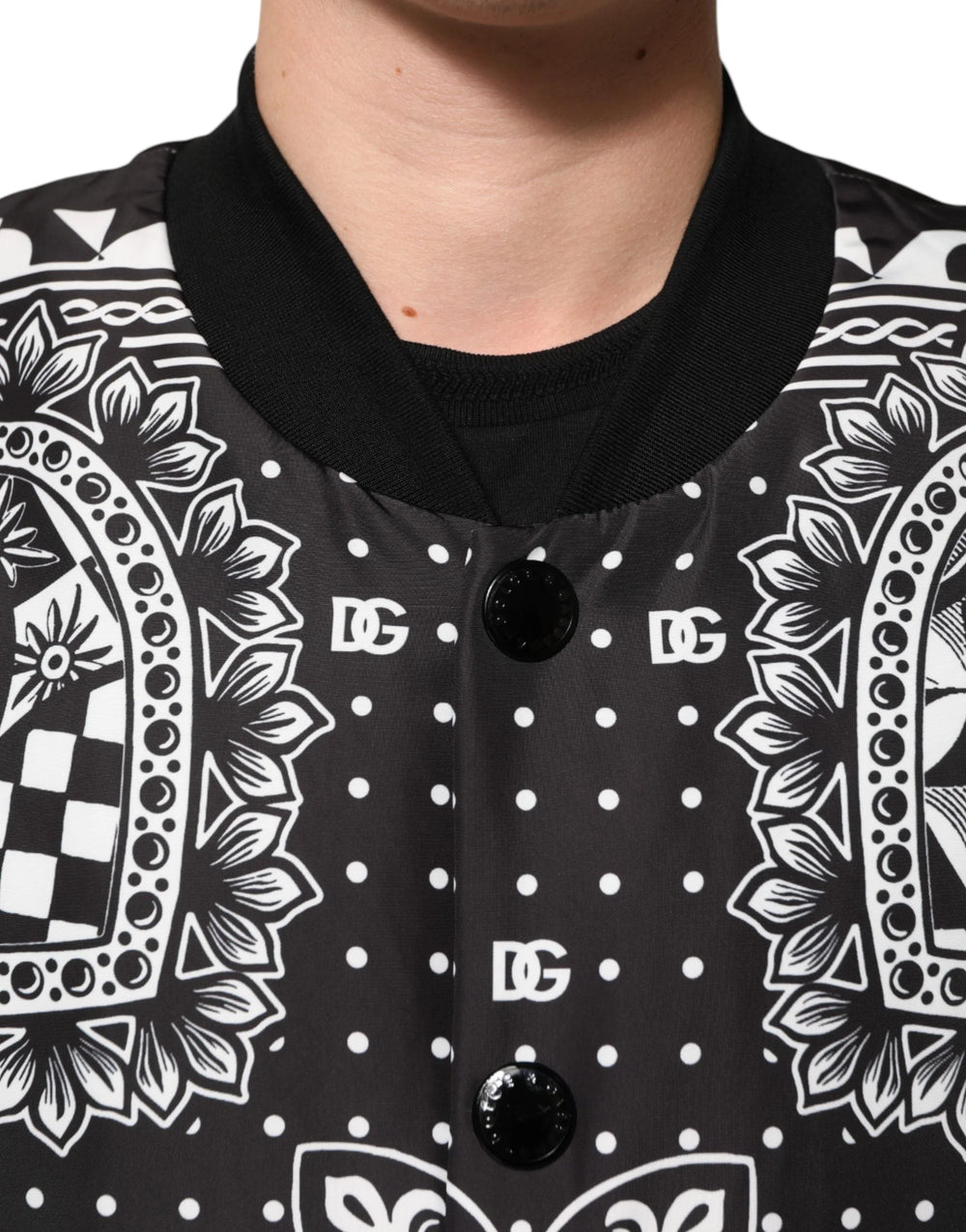 Chaqueta Bomber para Hombre con Estampado de Bandana Blanco y Negro de Dolce & Gabbana