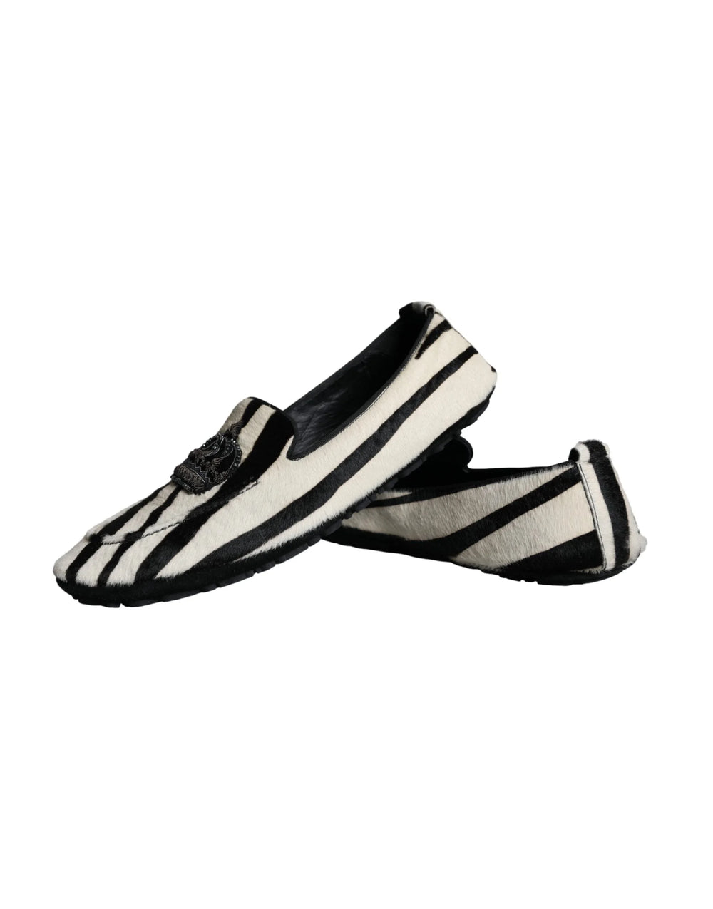 Dolce & Gabbana Black White Calf Fur Slip On Loafers Men Shoes - EU41/US8 - Flats