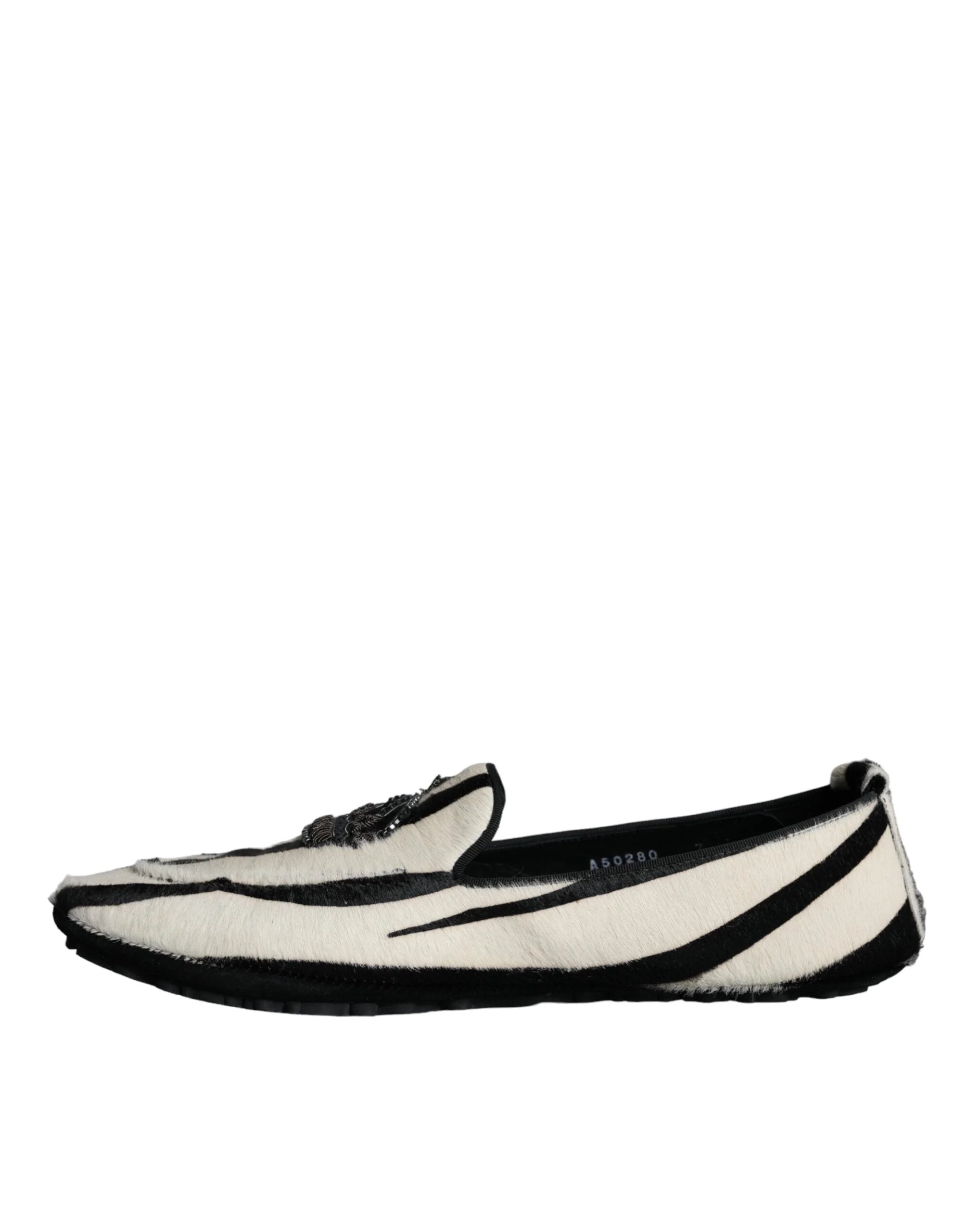Dolce & Gabbana Black White Calf Fur Slip On Loafers Men Shoes - EU41/US8 - Flats