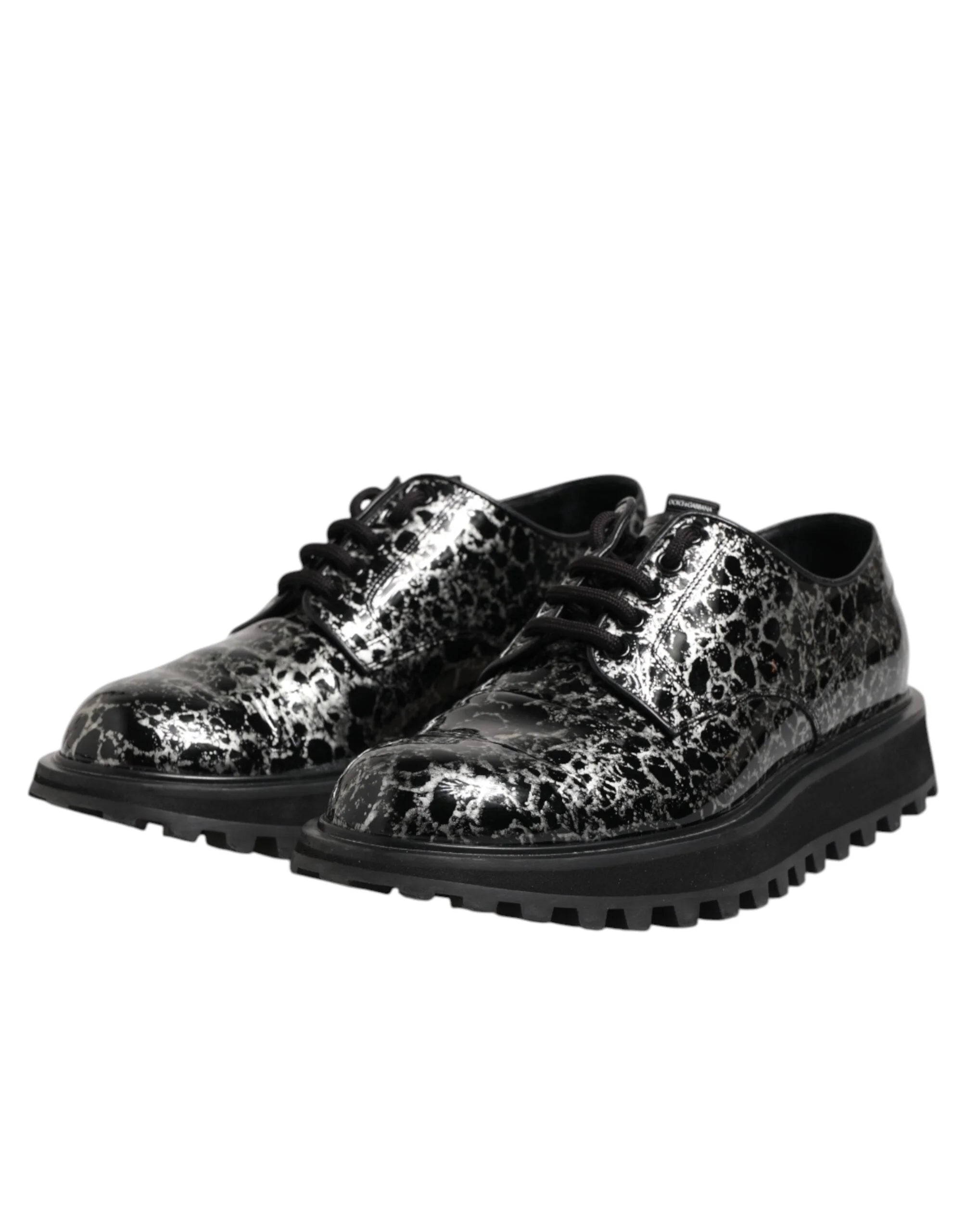 Dolce & Gabbana Black White Calfskin Chunky Derby Shoes - EU42/US9 - Shoes