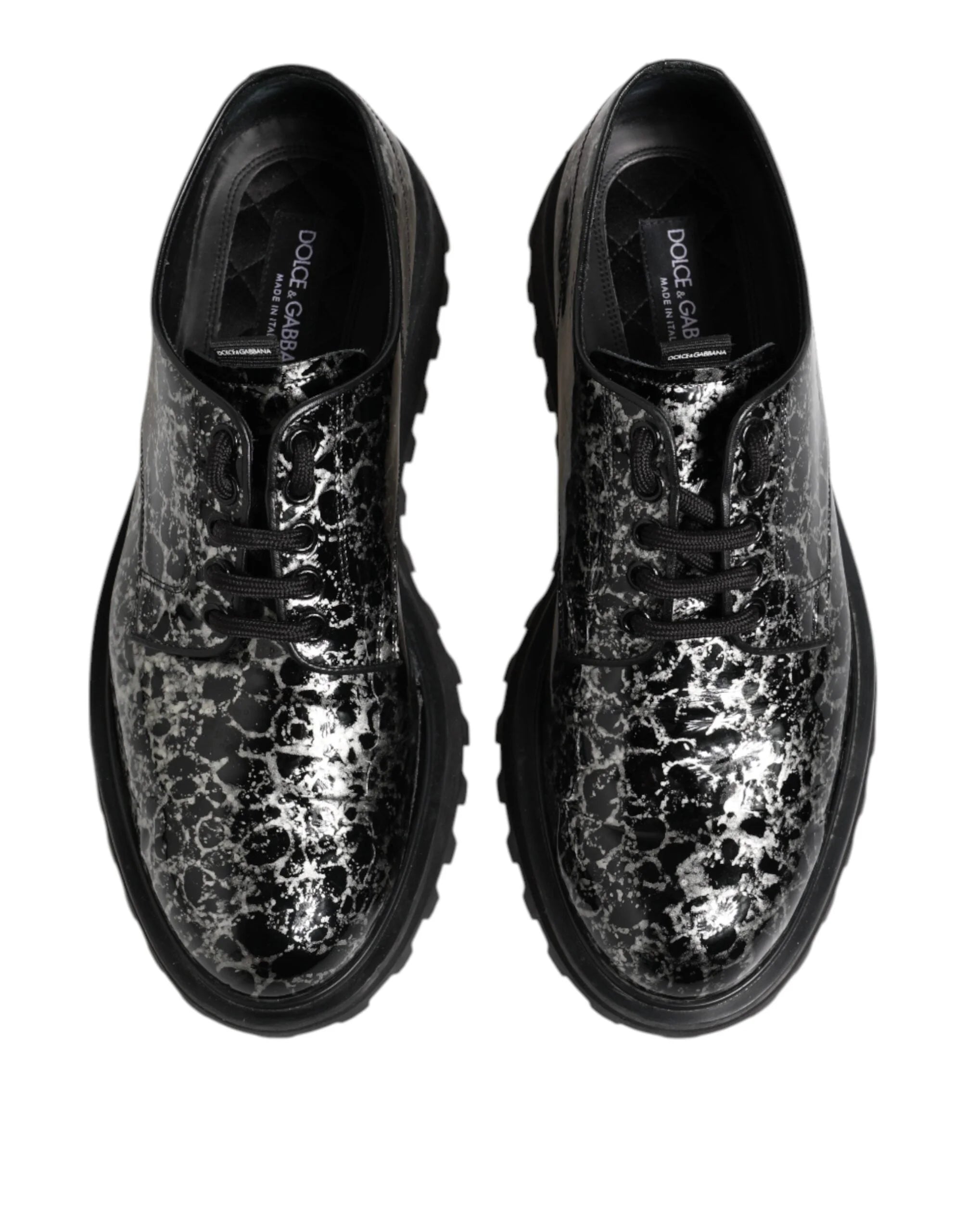 Dolce & Gabbana Black White Calfskin Chunky Derby Shoes - EU42/US9 - Shoes