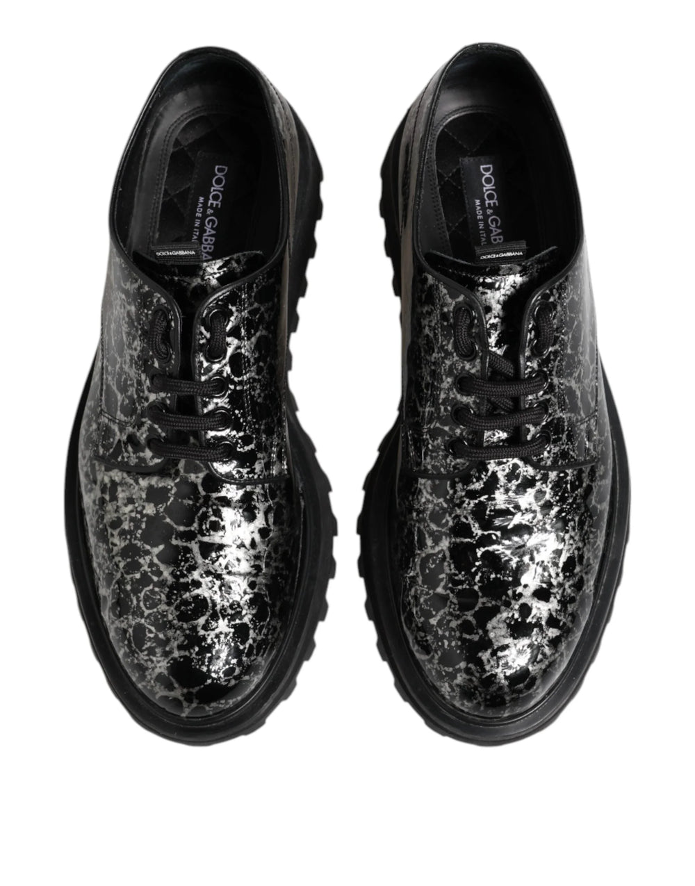 Dolce & Gabbana Black White Calfskin Chunky Derby Shoes - EU42/US9 - Shoes