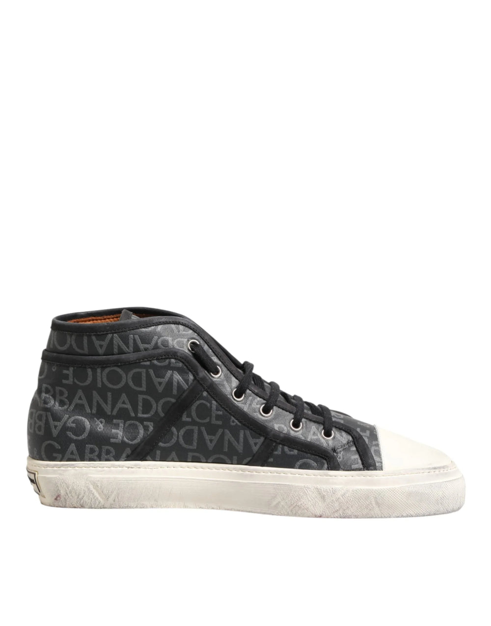 Dolce & Gabbana Black White Canvas Logo Mid Top Sneakers Shoes - EU44/US11