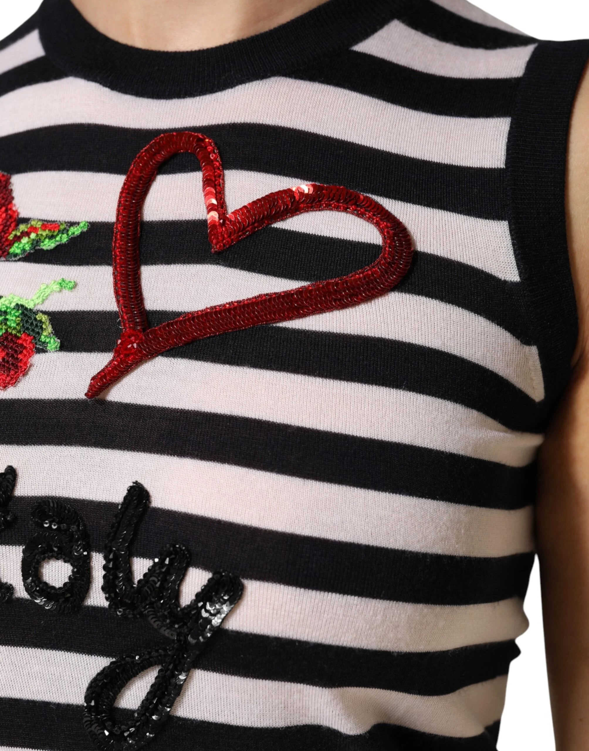 Dolce & Gabbana Black White Cashmere Silk Sleeveless Top - IT36|XXS