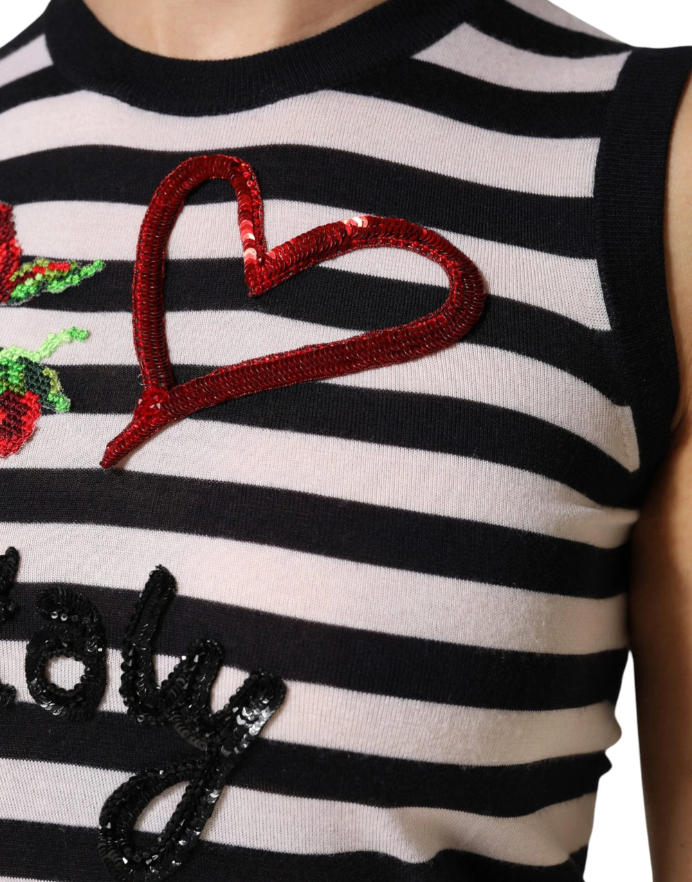 Dolce & Gabbana Black White Cashmere Silk Sleeveless Top - IT36|XXS