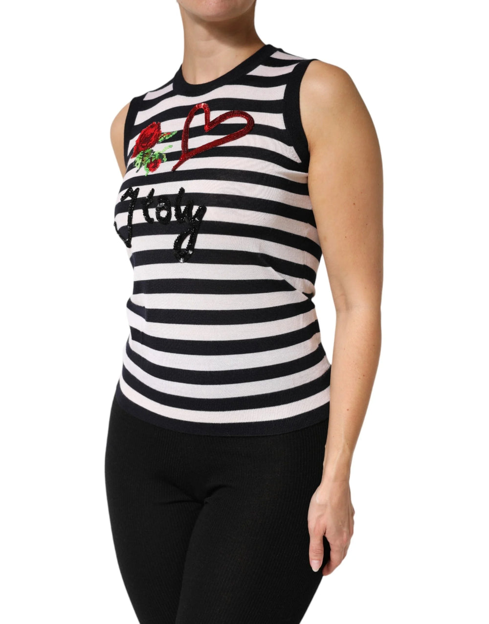 Dolce & Gabbana Black White Cashmere Silk Sleeveless Top - IT36|XXS