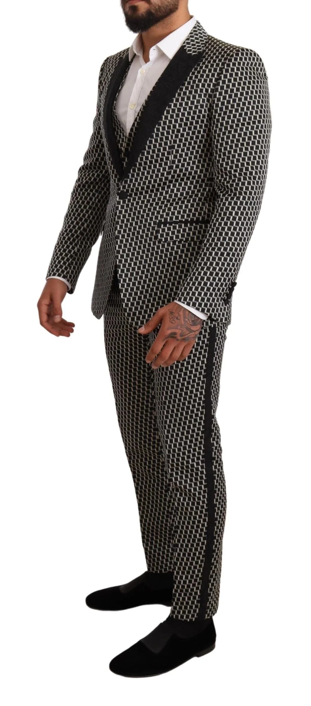 Dolce & Gabbana Black White Check 3 Piece Set MARTINI Suit - IT48 | M - Suits
