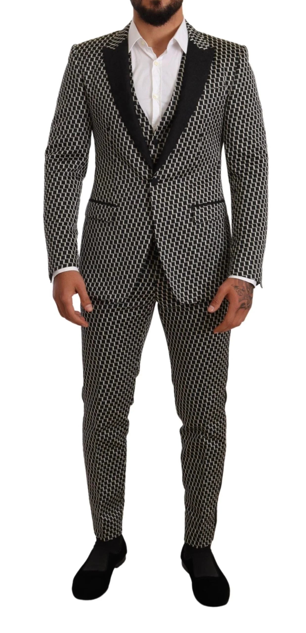 Dolce & Gabbana Black White Check 3 Piece Set MARTINI Suit - IT48 | M - Suits
