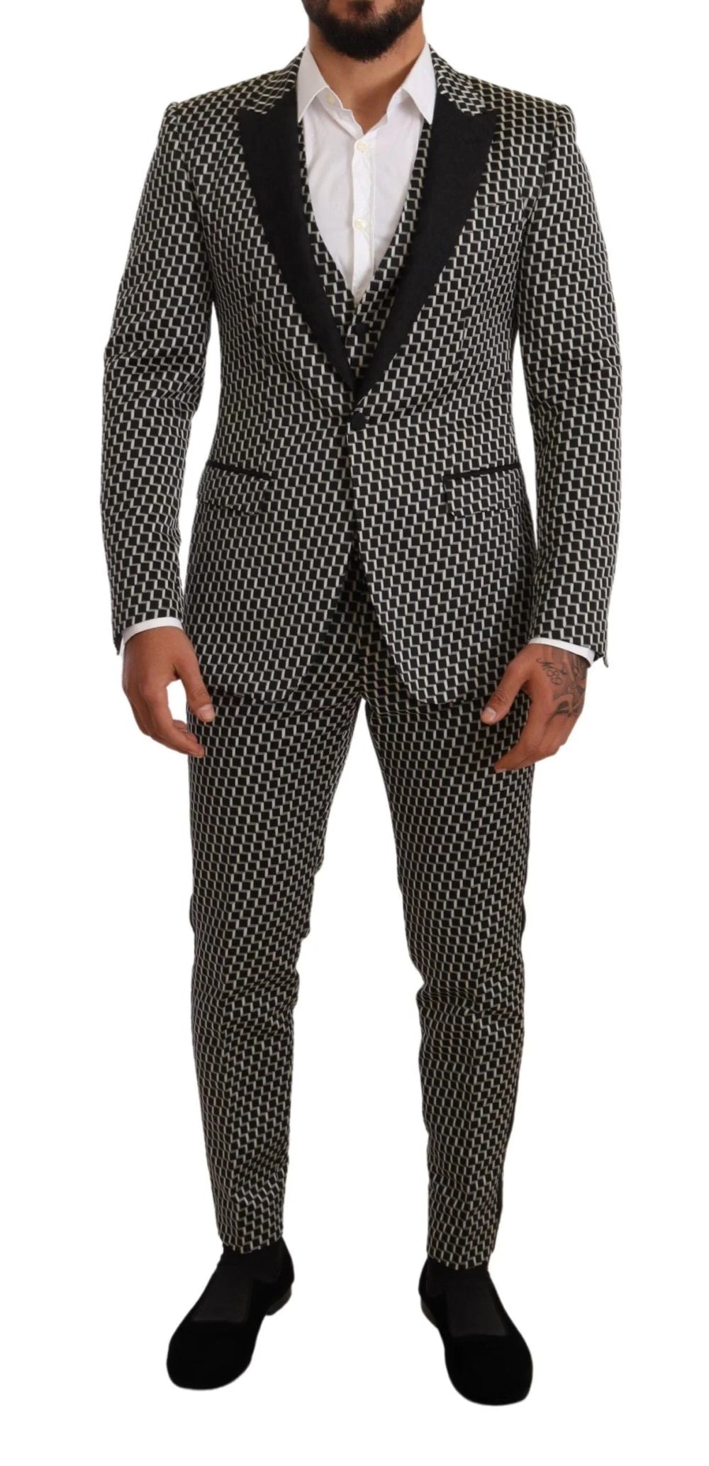 Dolce & Gabbana Black White Check 3 Piece Set MARTINI Suit - IT48 | M - Suits