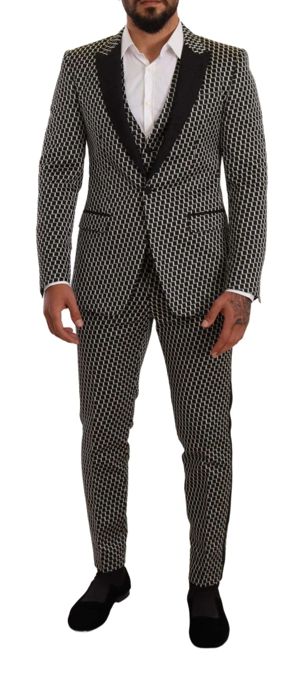 Dolce & Gabbana Black White Check 3 Piece Set MARTINI Suit - IT48 | M - Suits
