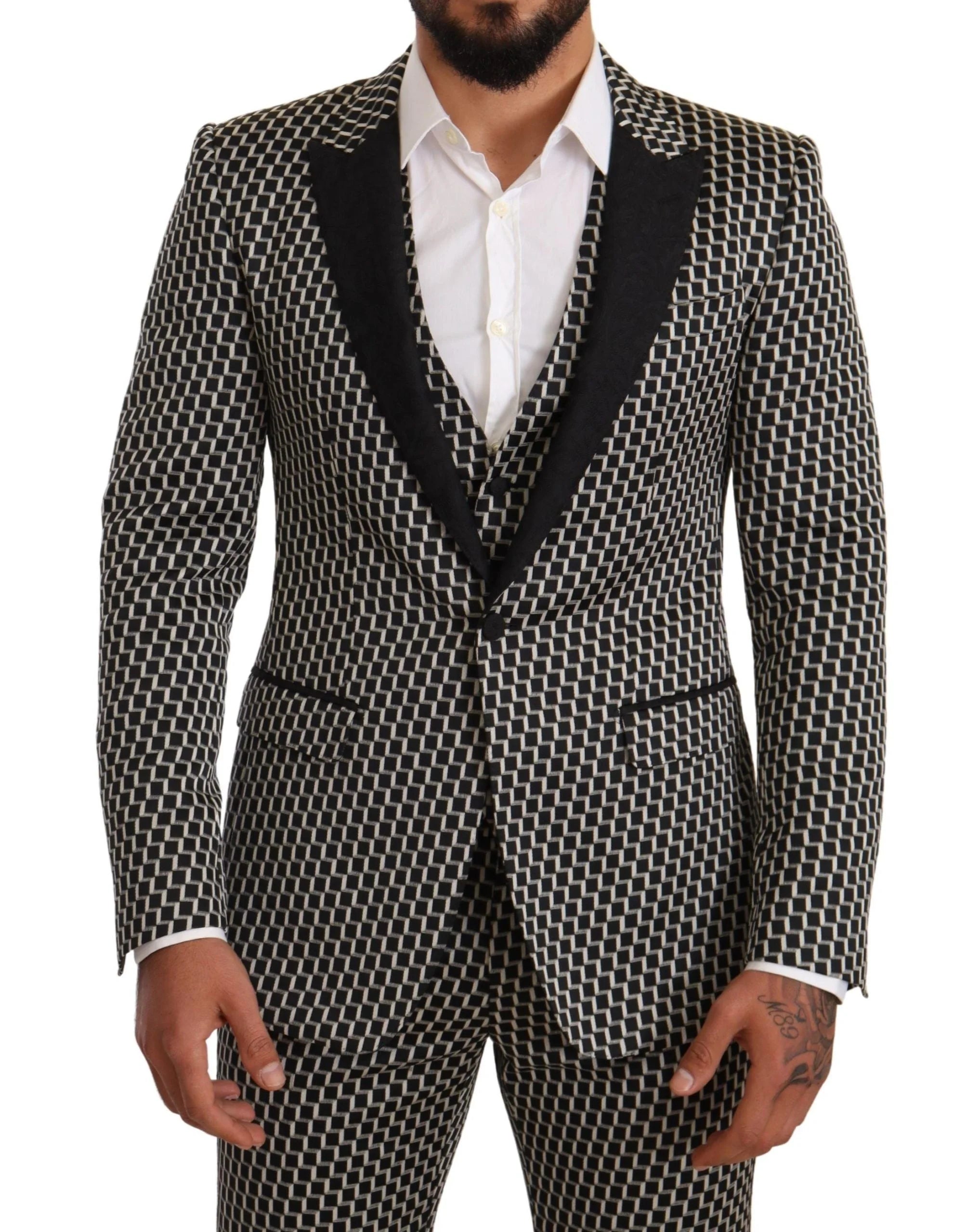 Dolce & Gabbana Black White Check 3 Piece Set MARTINI Suit - IT48 | M - Suits