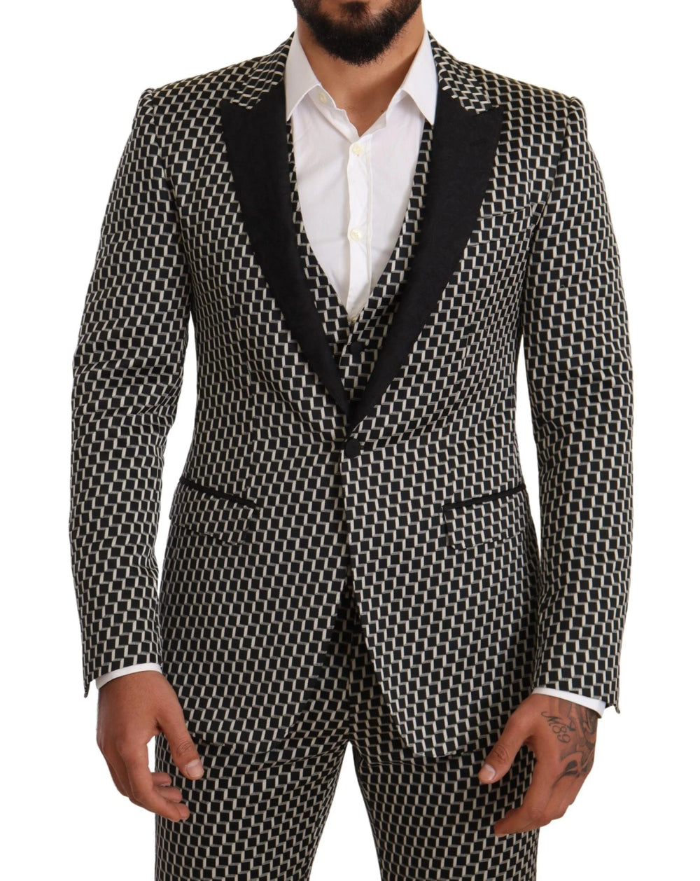 Dolce & Gabbana Black White Check 3 Piece Set MARTINI Suit - IT48 | M - Suits