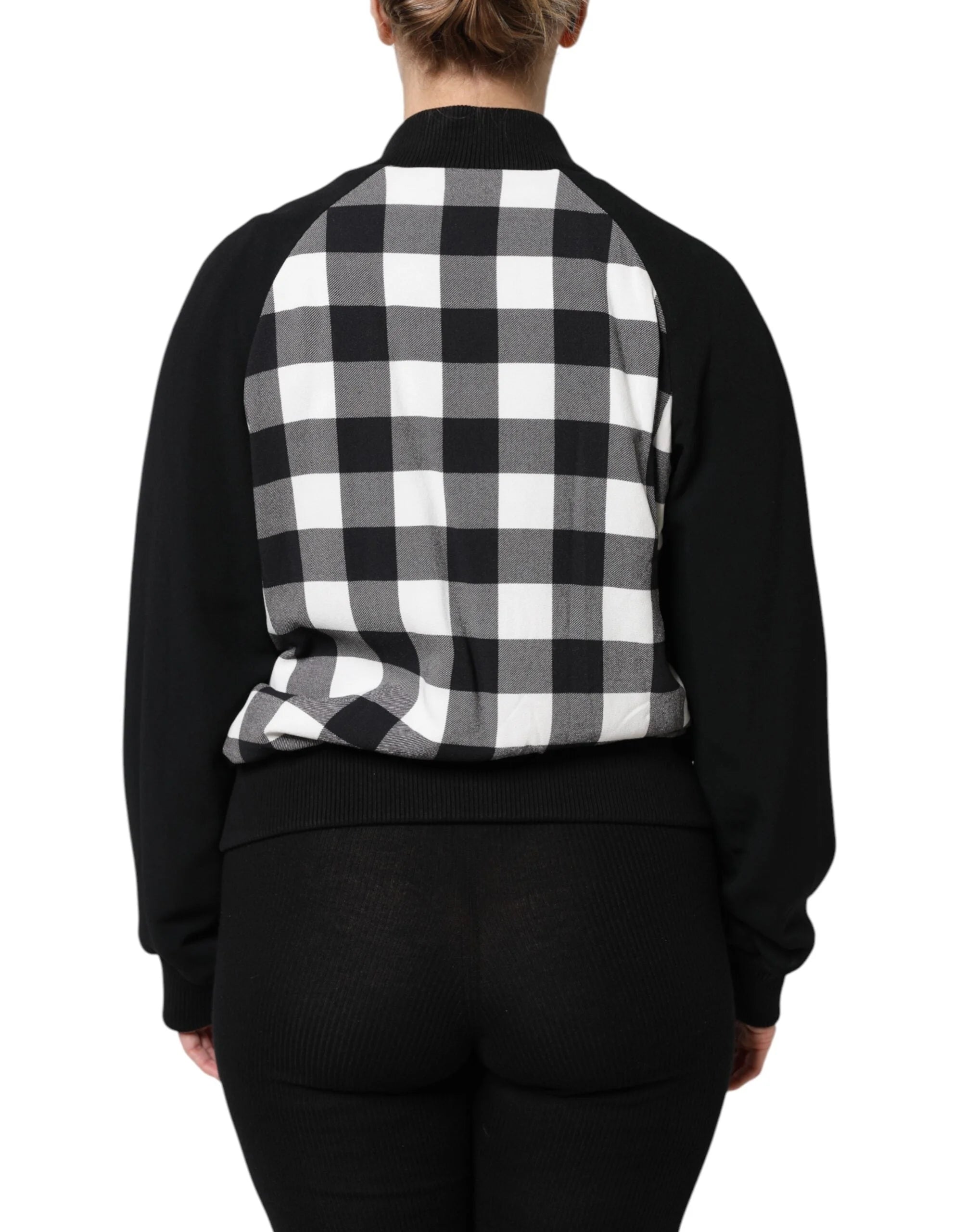 Dolce & Gabbana Black White Check Floral Button Down Jacket - Bomber Jackets
