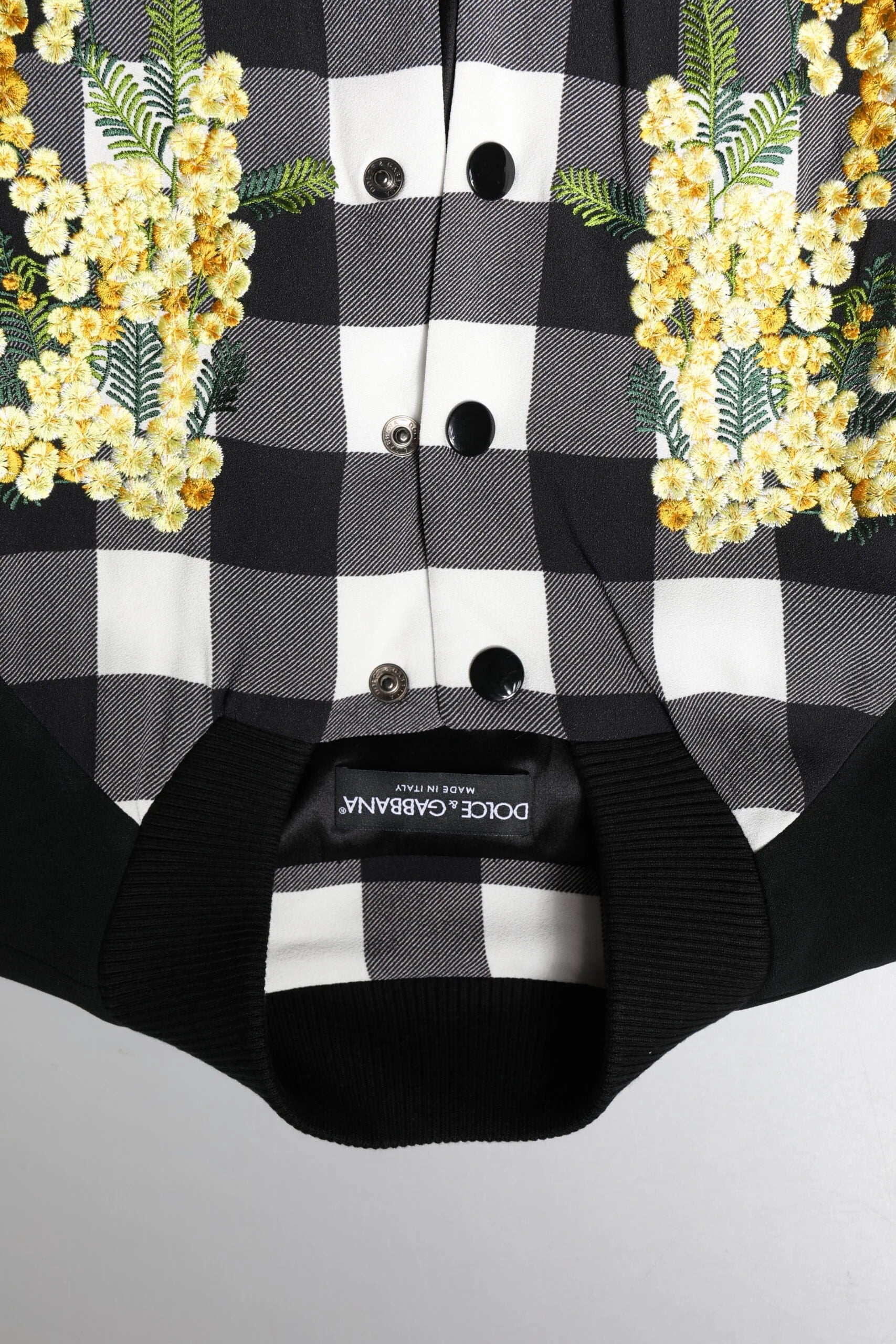 Dolce & Gabbana Black White Check Floral Button Down Jacket - Bomber Jackets