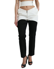 Dolce & Gabbana Black White Cotton Cut Out Waist Tapered Pants - IT40|S - Trousers