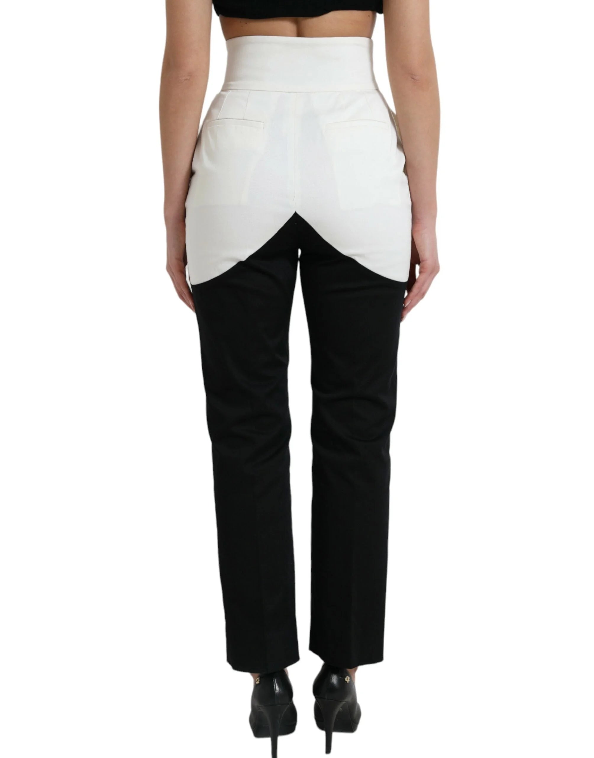 Dolce & Gabbana Black White Cotton Cut Out Waist Tapered Pants - IT40|S - Trousers