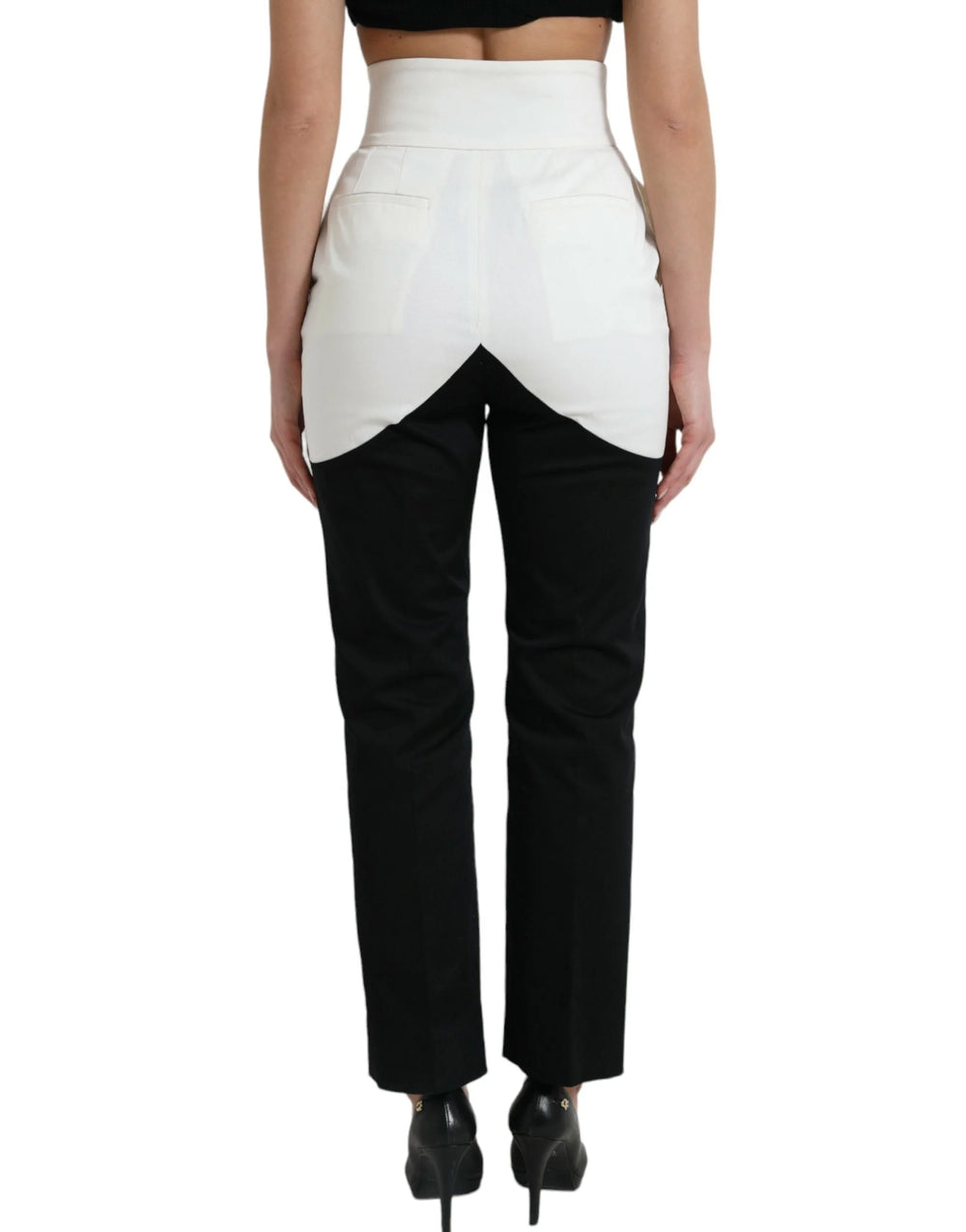 Dolce & Gabbana Black White Cotton Cut Out Waist Tapered Pants - IT40|S - Trousers