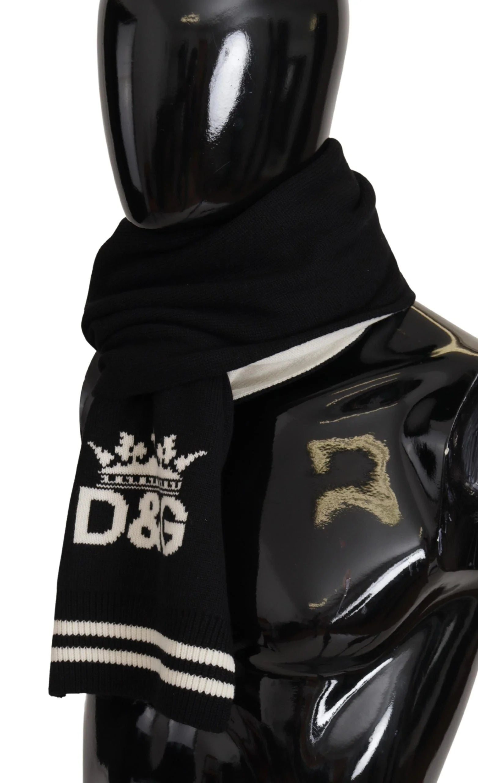 Dolce & Gabbana Black White Cotton DG Printed Cashmere Shawl Scarf - Scarves & Shawls