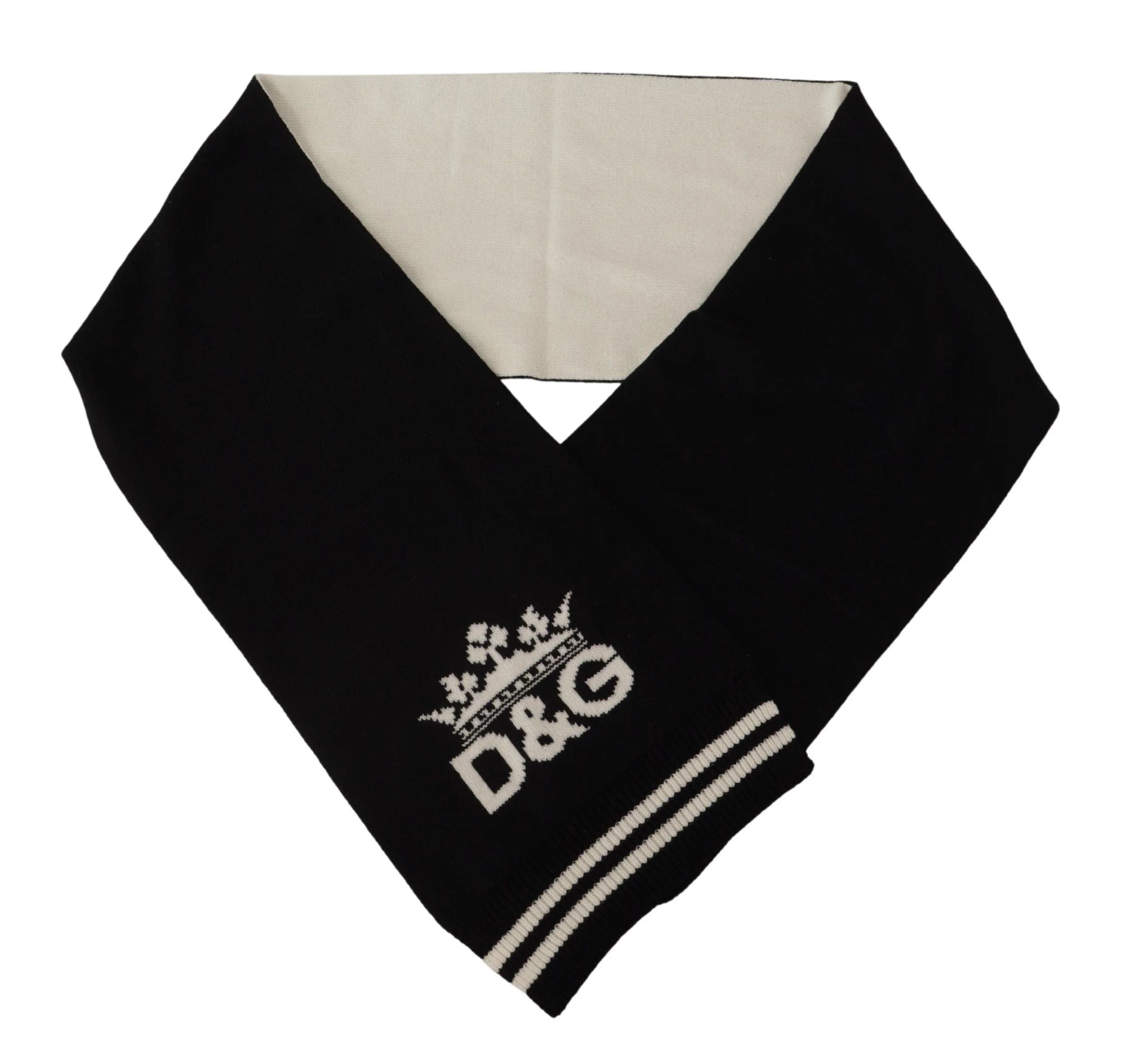 Dolce & Gabbana Black White Cotton DG Printed Cashmere Shawl Scarf - Scarves & Shawls
