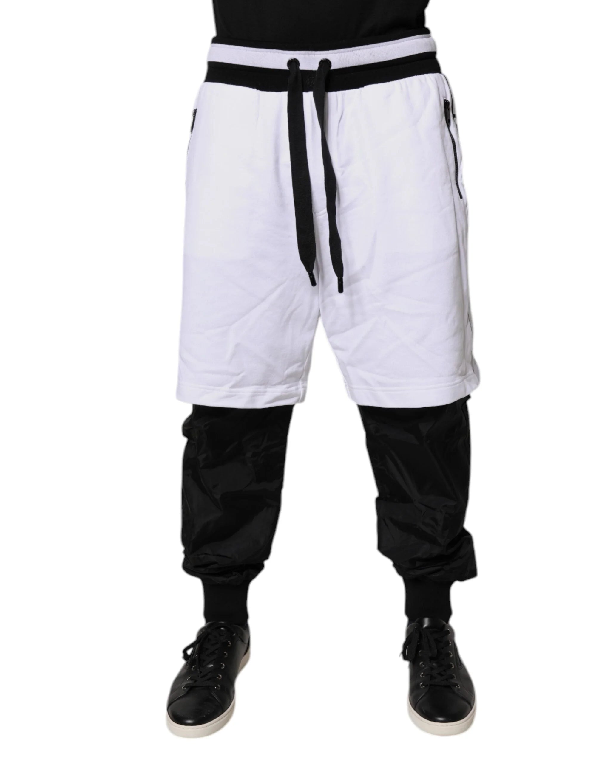 Dolce & Gabbana Black White Cotton Layered Sweatpants Pants - IT50 | L - Sweatpants