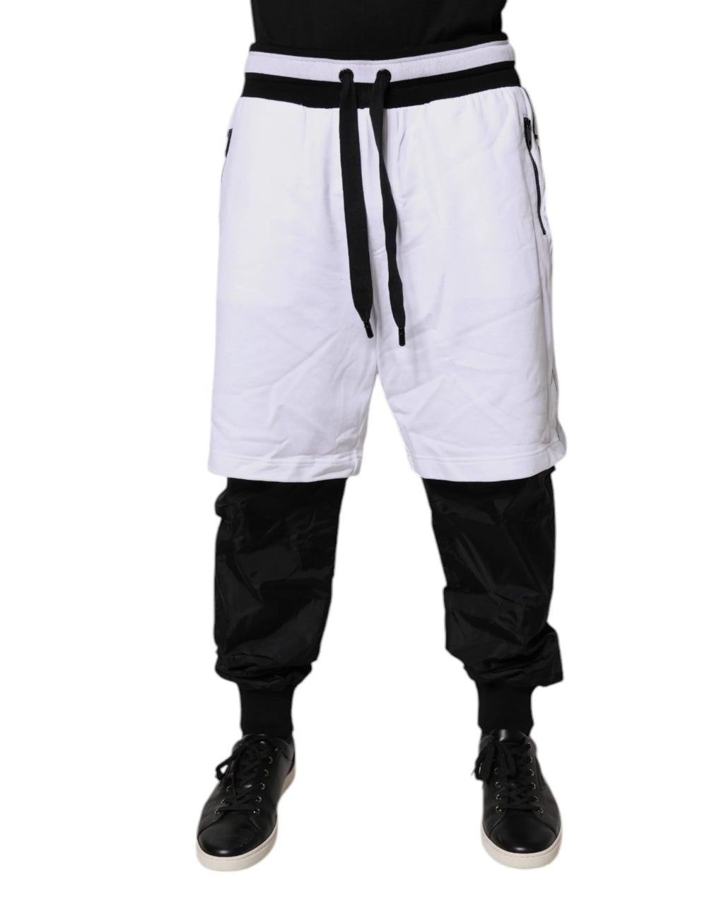 Dolce & Gabbana Black White Cotton Layered Sweatpants Pants - IT50 | L - Sweatpants