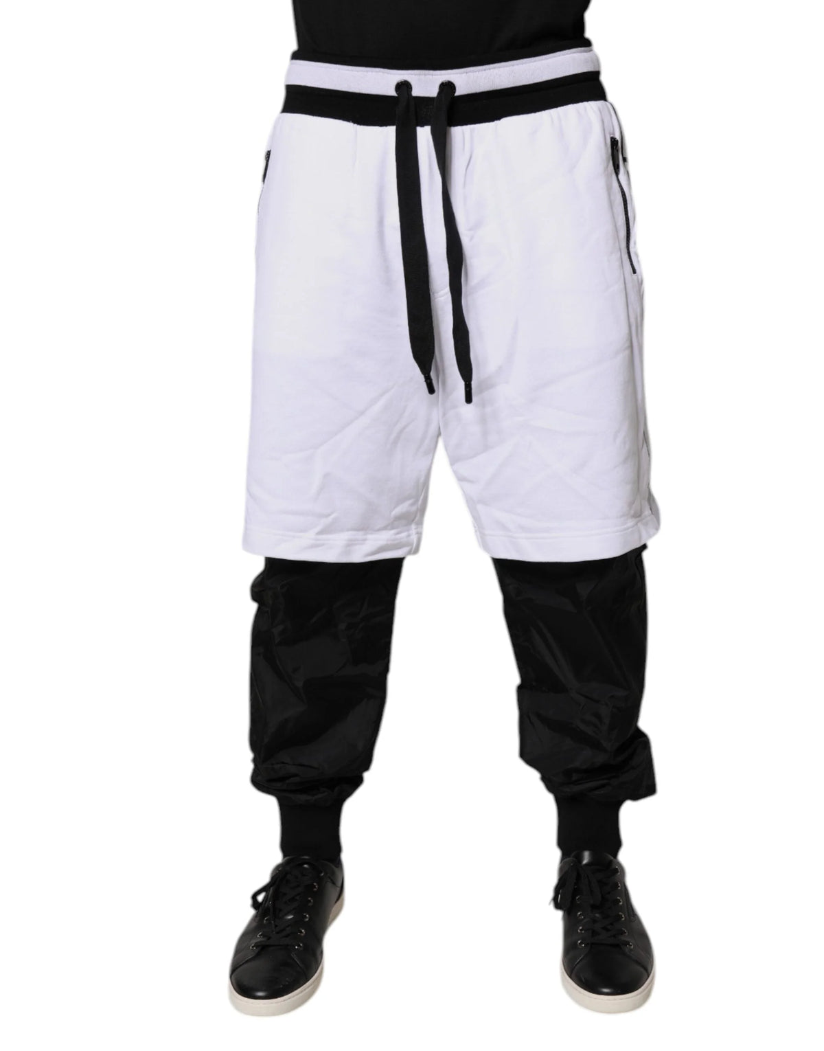 Dolce & Gabbana Black White Cotton Layered Sweatpants Pants - IT50 | L - Sweatpants
